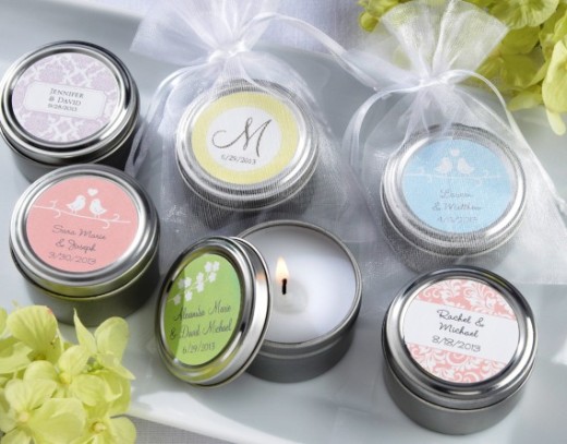 Practical wedding giveaways-candles in tin cans